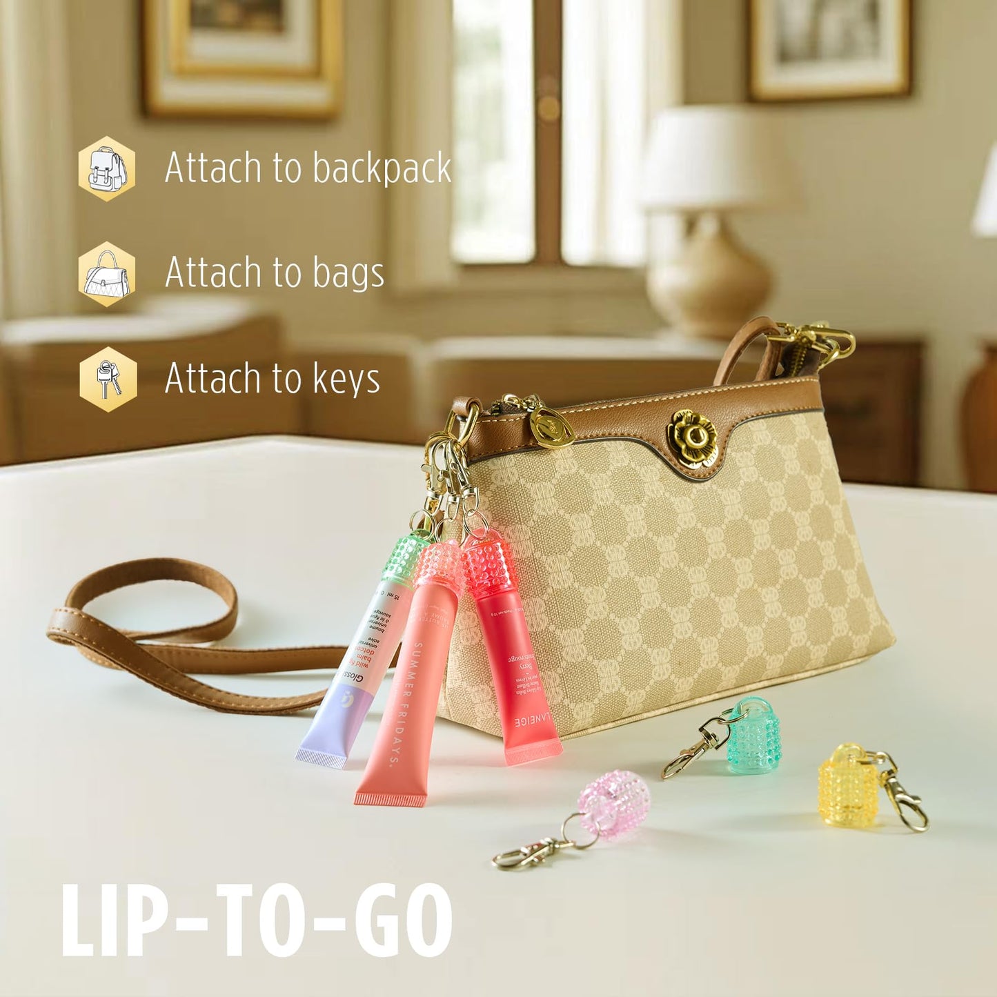 Lip Balm Keychain Cap for Laneige, Summer Friday and Glossier, Lip Balm Holder for Lanyard or Bag, Lip Gloss Keychain for Women,Replacement Cap with Stopper Prevent Spills - Maple Wellness Supplements