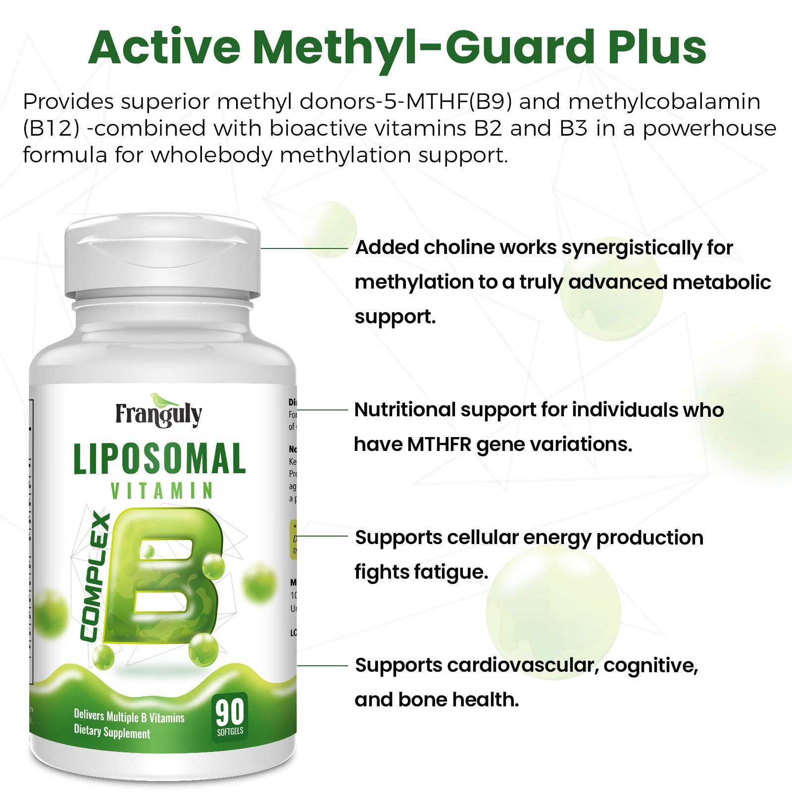 Liposomal B Complex for High Absorption Methylated B12,L-Methyfolate(5-MTHF ),Full Active B Vitamins with Choline Inositol-Energy, Metabolism,Brain & Heart Support - Maple Wellness Supplements