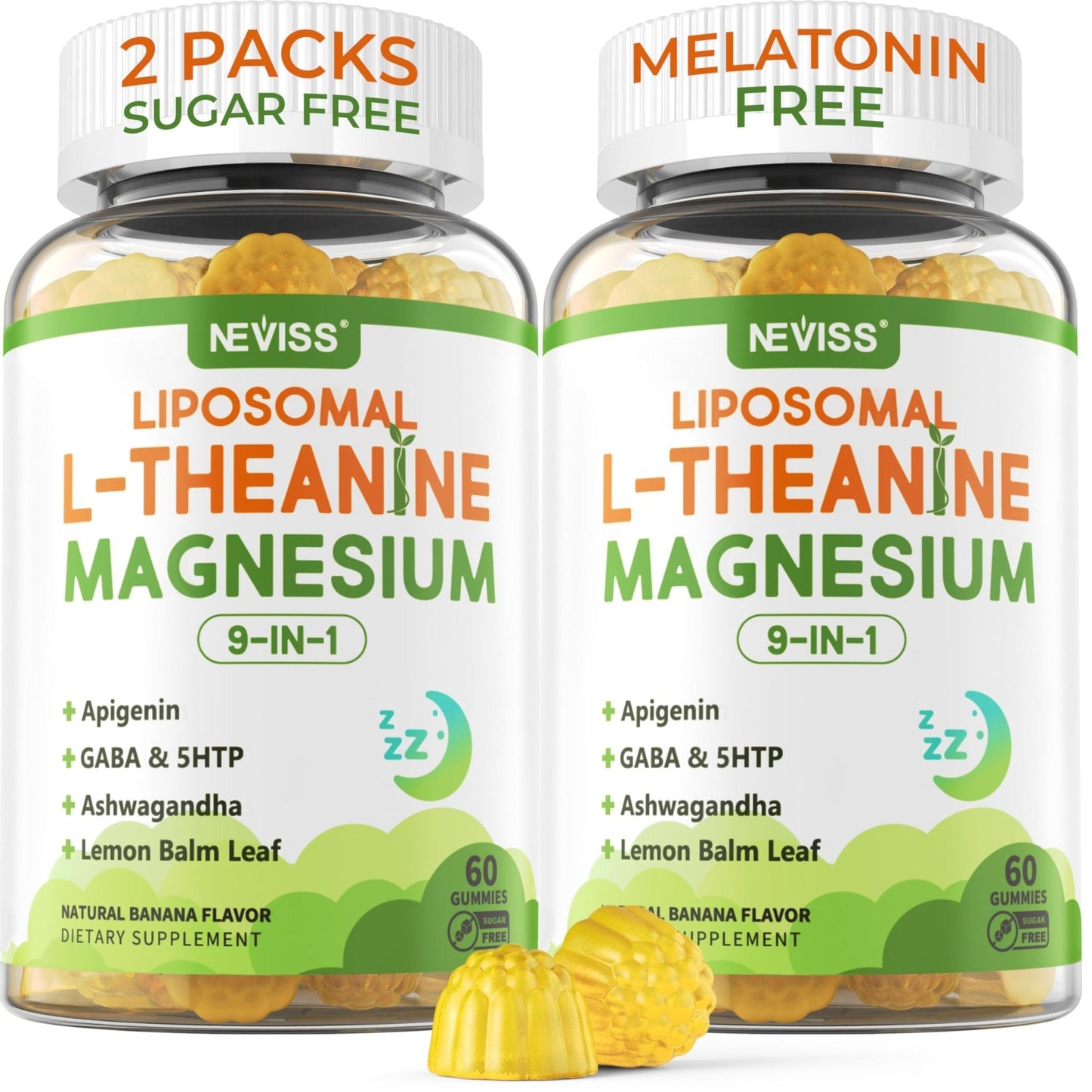 Liposomal L-Theanine 200mg Magnesium Glycinate 400mg Gummies with GABA, 5HTP, Apigenin, Vitamin B6 & D3, Ashwagandha, Lemon Balm Leaf, Melatonin Free Sleep - Maple Wellness Supplements