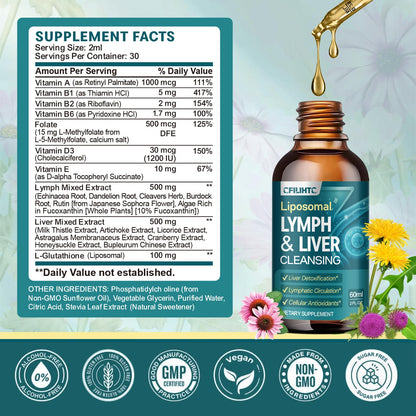 Liposomal Lymphatic Drainage Drops - 21 in 1 Liver Cleanse Detox & Repair with Milk Thistle, Echinacea, Burdock Root, Liposomal Glutathione, Vitamin Complex ''Lymph-Liver'' Gut & Metabolic Health - Maple Wellness Supplements