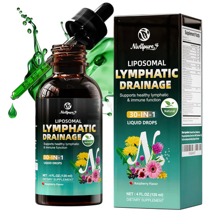Liposomal Lymphatic Drainage Drops, 4 fl oz – 30-in-1 Lymphatic Drainage Supplements with 23 Herbs & 7 Vitamins – Supports Lymphatic System, Immune & Liver Health – Detox Support – 60-Day Supply - Maple Wellness Supplements