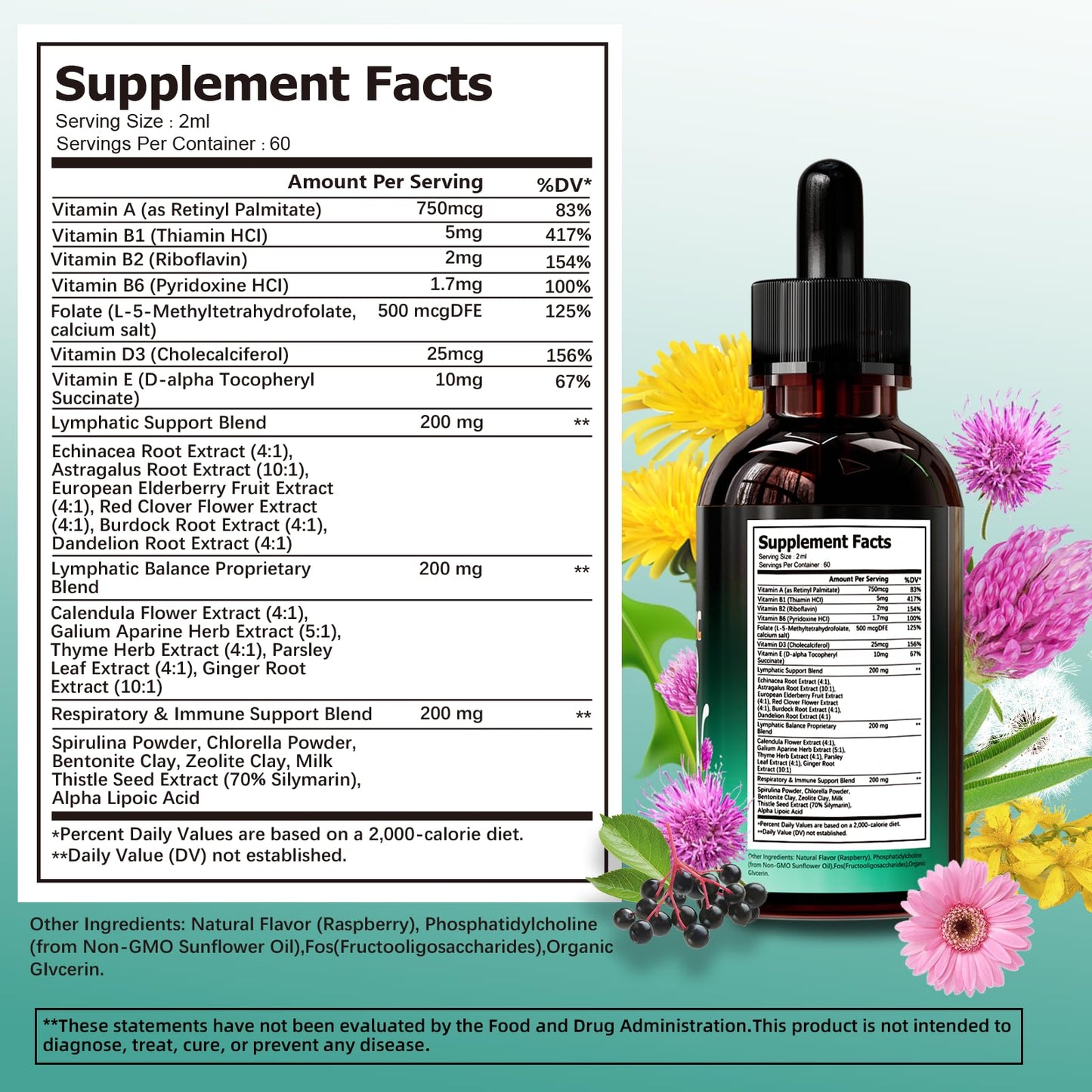 Liposomal Lymphatic Drainage Drops, 4 fl oz – 30-in-1 Lymphatic Drainage Supplements with 23 Herbs & 7 Vitamins – Supports Lymphatic System, Immune & Liver Health – Detox Support – 60-Day Supply - Maple Wellness Supplements