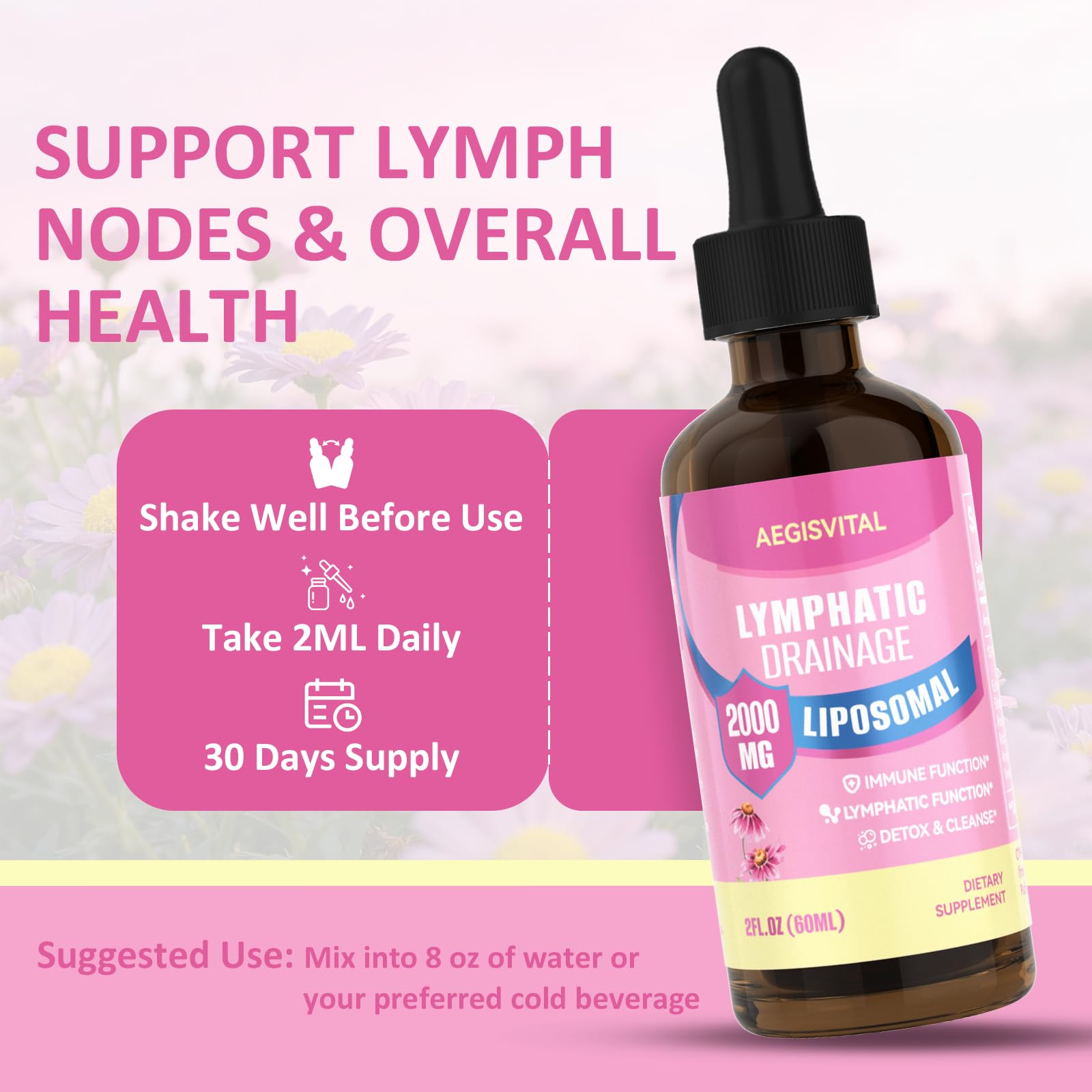 Liposomal Lymphatic Drainage Drops, Lymphatic Support with Echinacea, Dandelion, Turmeric, Burdock, Elderberry, and Calendula, Lymph System Support & Immune Health - Maple Wellness Supplements