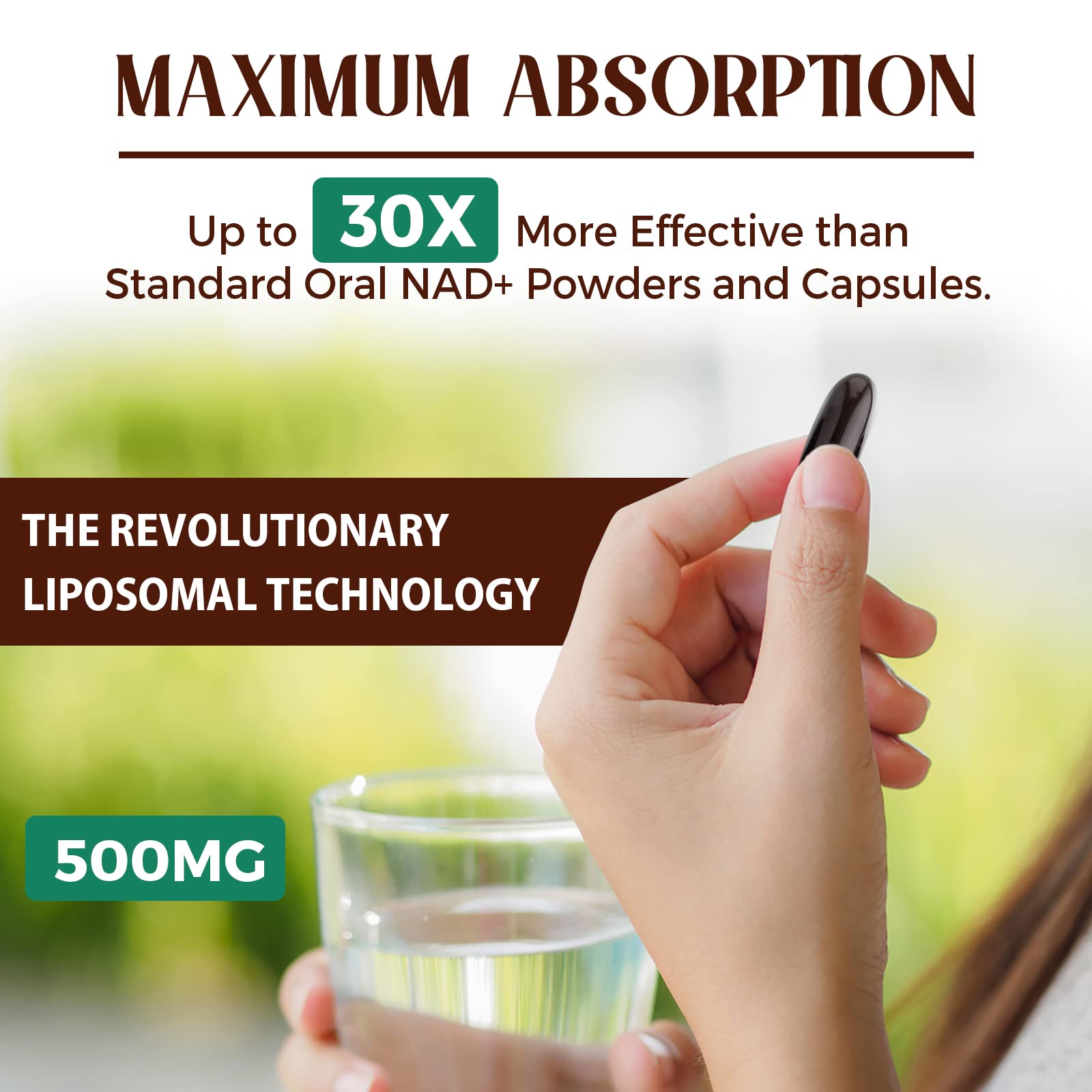 Liposomal NAD+ 500 MG Supplement, True NAD Plus Supplement, Superior Absorption, Boost NAD+ More Efficient Than Nicotinamide Riboside for Cellular Energy, Healthy Aging, 120 Serving - Maple Wellness Supplements