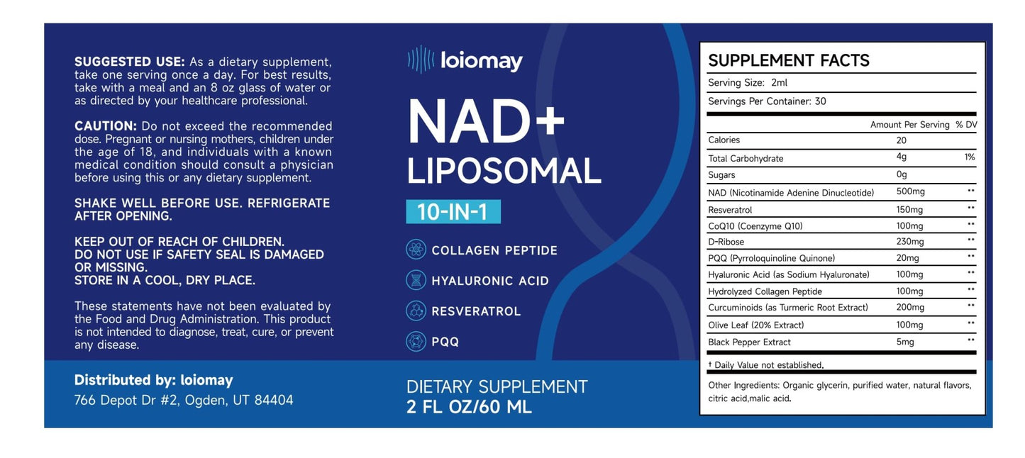 Liposomal NAD Liquid Supplement - 1500mg NAD+ Drops for Women & Men with Resveratrol & Nicotinamide Riboside, PQQ, Collagen & Turmeric for Anti-Aging & Longevity, Cellular Energy Health, 2 Fl Oz - Maple Wellness Supplements