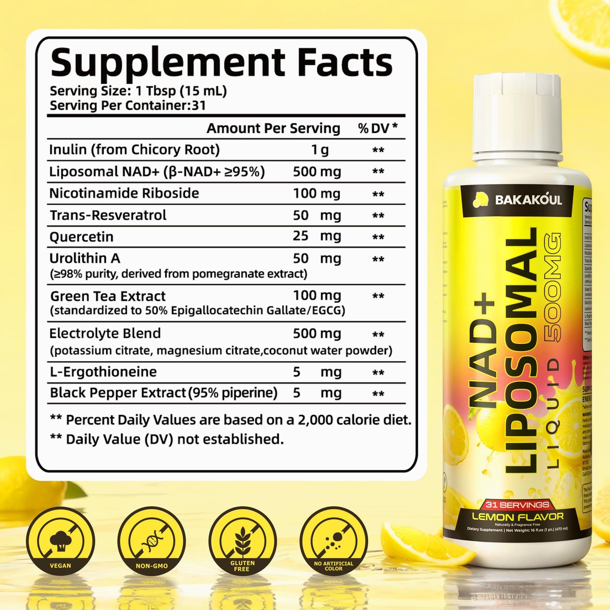 Liposomal NAD+ Liquid Supplement - Designed to Help Support Absorption - Nhanced Cellular Uptake, Helps Support Normal Cellular Health, Supports Cellular Energy Metabolism and Vitality - Lemon Flavor - Maple Wellness Supplements