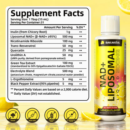 Liposomal NAD+ Liquid Supplement - Designed to Help Support Absorption - Nhanced Cellular Uptake, Helps Support Normal Cellular Health, Supports Cellular Energy Metabolism and Vitality - Lemon Flavor - Maple Wellness Supplements