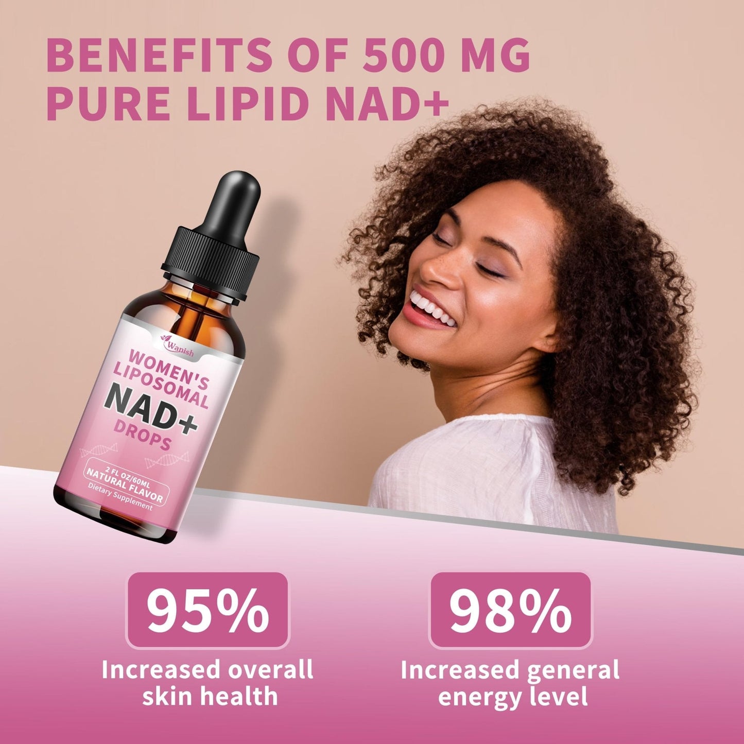Liposomal NAD Liquid Supplement for Women, Pure 500mg NAD Nicotinamide - Cell Regeneration，Energy & Metabolism Support, Vegan,Sugar Free，Additives Free，2 Fl Oz - Maple Wellness Supplements
