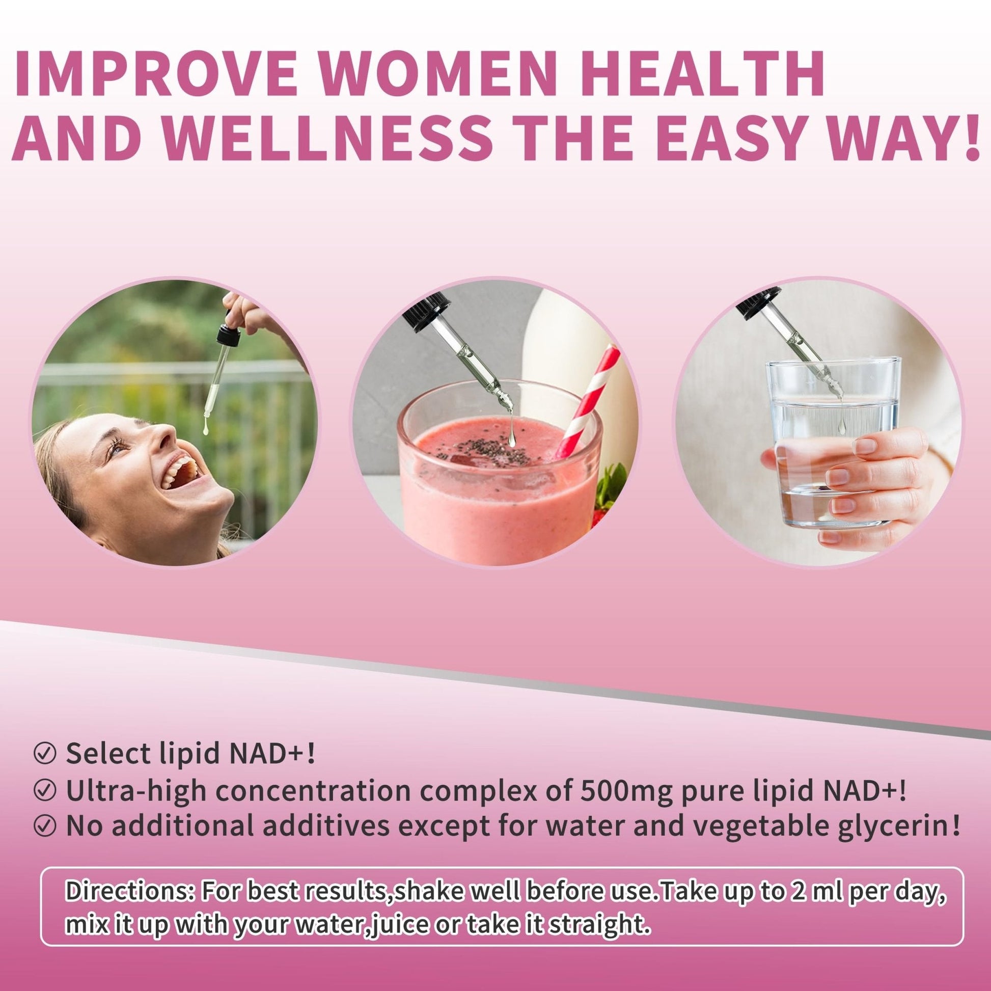 Liposomal NAD Liquid Supplement for Women, Pure 500mg NAD Nicotinamide - Cell Regeneration，Energy & Metabolism Support, Vegan,Sugar Free，Additives Free，2 Fl Oz - Maple Wellness Supplements
