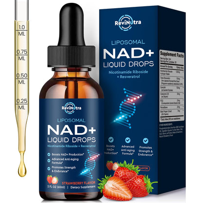 Liposomal NAD+ Liquid Supplement, Nad Resveratrol Supplement for Women & Men, Nicotinamide Riboside with PQQ, CoQ10, Quercetin for Anti-Aging, Brain, Cellular Energy Health, Strawberry Flavor, 2 Fl Oz - Maple Wellness Supplements