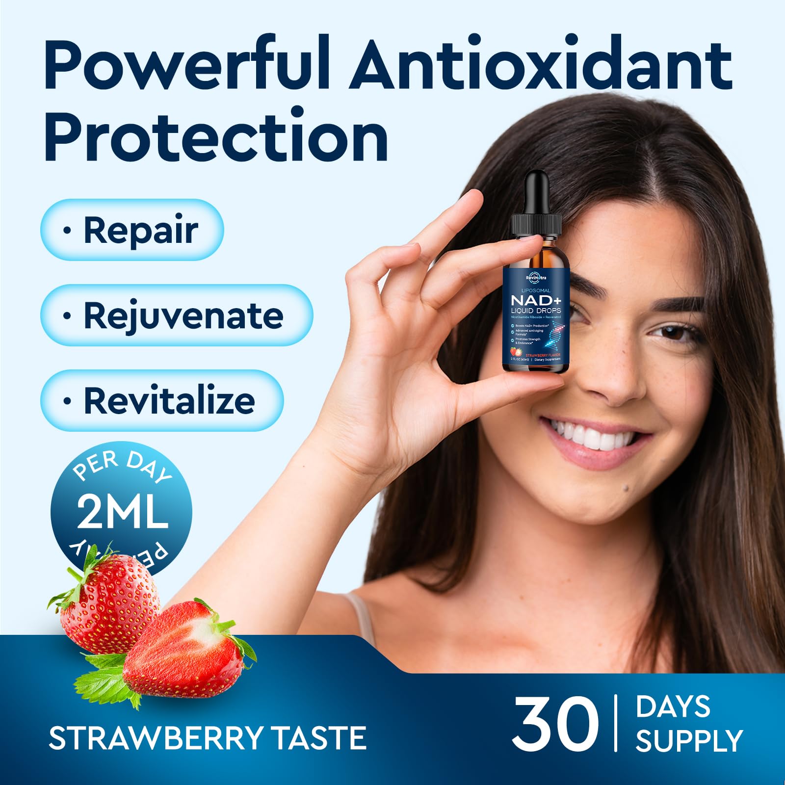 Liposomal NAD+ Liquid Supplement, Nad Resveratrol Supplement for Women & Men, Nicotinamide Riboside with PQQ, CoQ10, Quercetin for Anti-Aging, Brain, Cellular Energy Health, Strawberry Flavor, 2 Fl Oz - Maple Wellness Supplements