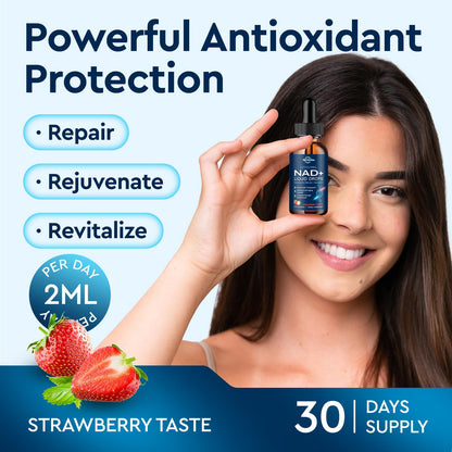 Liposomal NAD+ Liquid Supplement, Nad Resveratrol Supplement for Women & Men, Nicotinamide Riboside with PQQ, CoQ10, Quercetin for Anti-Aging, Brain, Cellular Energy Health, Strawberry Flavor, 2 Fl Oz - Maple Wellness Supplements
