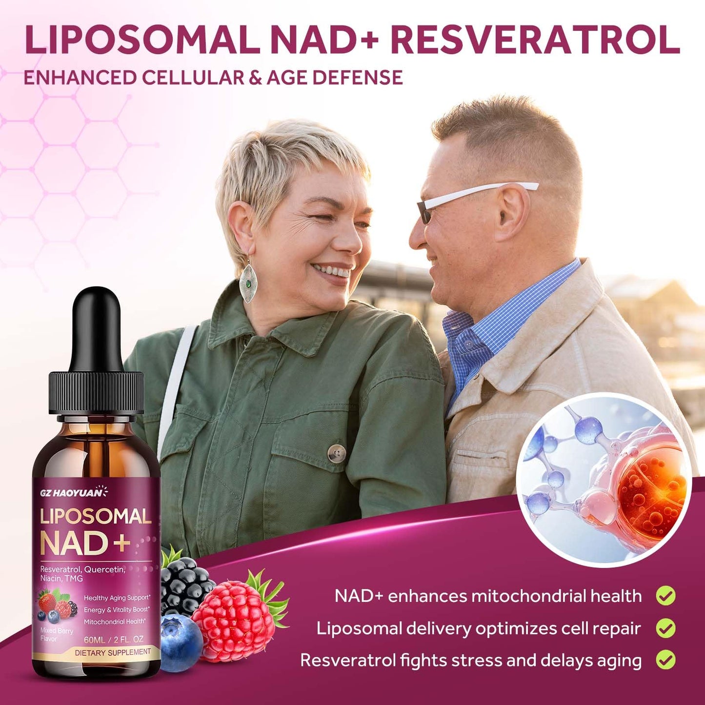 Liposomal NAD Supplement - 1200mg NAD+ Liquid Drops for Women & Men with Nicotinamide, Resveratrol, Quercetin, TMG, Black Pepper Extract - Brain & Cellular Mitochondrial Health, Anti-Aging, Longevity - Maple Wellness Supplements