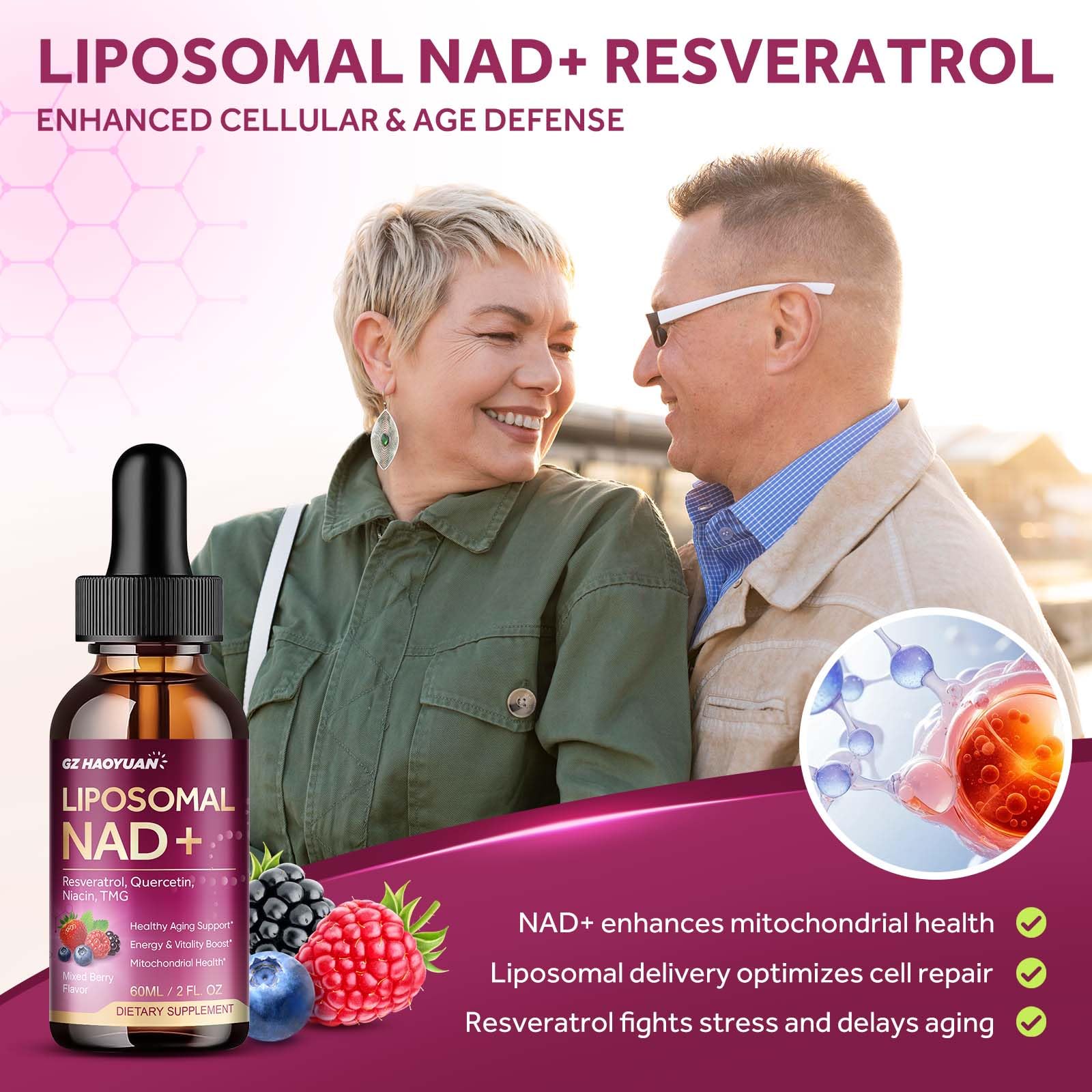Liposomal NAD Supplement - 1200mg NAD+ Liquid Drops for Women & Men with Nicotinamide, Resveratrol, Quercetin, TMG, Black Pepper Extract - Brain & Cellular Mitochondrial Health, Anti-Aging, Longevity - Maple Wellness Supplements