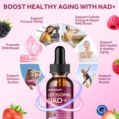 Liposomal NAD Supplement - 1200mg NAD+ Liquid Drops for Women & Men with Nicotinamide, Resveratrol, Quercetin, TMG, Black Pepper Extract - Brain & Cellular Mitochondrial Health, Anti-Aging, Longevity - Maple Wellness Supplements