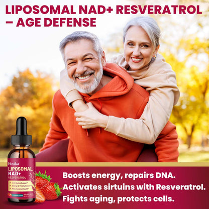 Liposomal NAD Supplement - 1200mg NAD+ Liquid Drops for Women & Men with Resveratrol, Black Pepper Extract - Support Anti-Aging, Brain & Cellular Mitochondrial Health - 2 Fl Oz, Strawberry Flavor - Maple Wellness Supplements