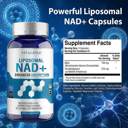 Liposomal NAD+ Supplement 750mg - 120 Capsules NMN Alternative Superior Absorption & Bioavailability -True Nicotinamide Adenine Dinucleotide for Cellular Energy, DNA Repair Support & Healthy Aging - Maple Wellness Supplements