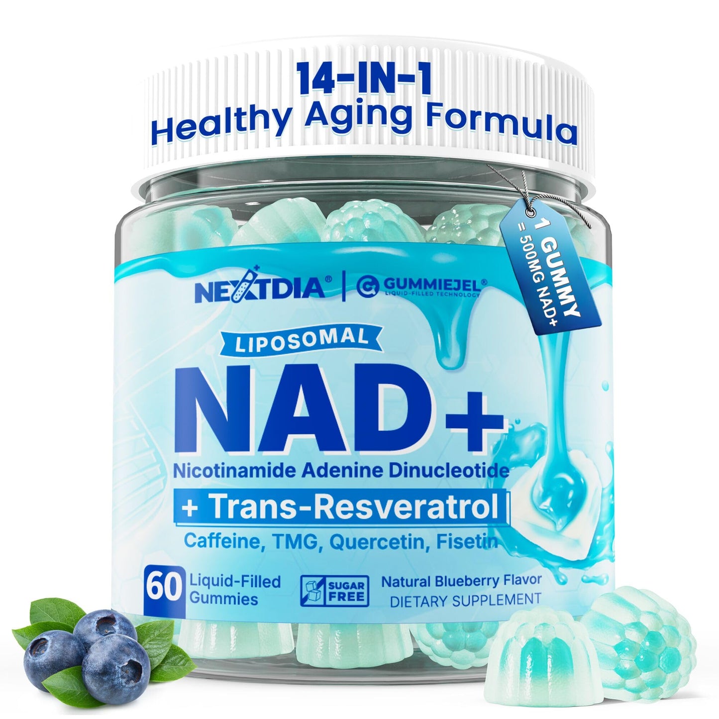 Liposomal Nad+ Supplement for Women, Men - Max Absorption Nad Gummies Plus Resveratrol, Fisetin, Quercetin, TMG, Caffeine, B12 for Aging Defense, Energy & DNA Repair, Skin, Brain, Antioxidant - 60Cts - Maple Wellness Supplements