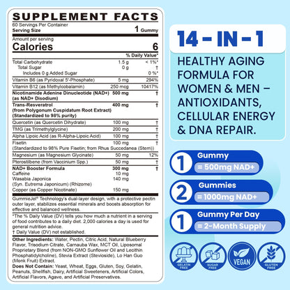 Liposomal Nad+ Supplement for Women, Men - Max Absorption Nad Gummies Plus Resveratrol, Fisetin, Quercetin, TMG, Caffeine, B12 for Aging Defense, Energy & DNA Repair, Skin, Brain, Antioxidant - 60Cts - Maple Wellness Supplements