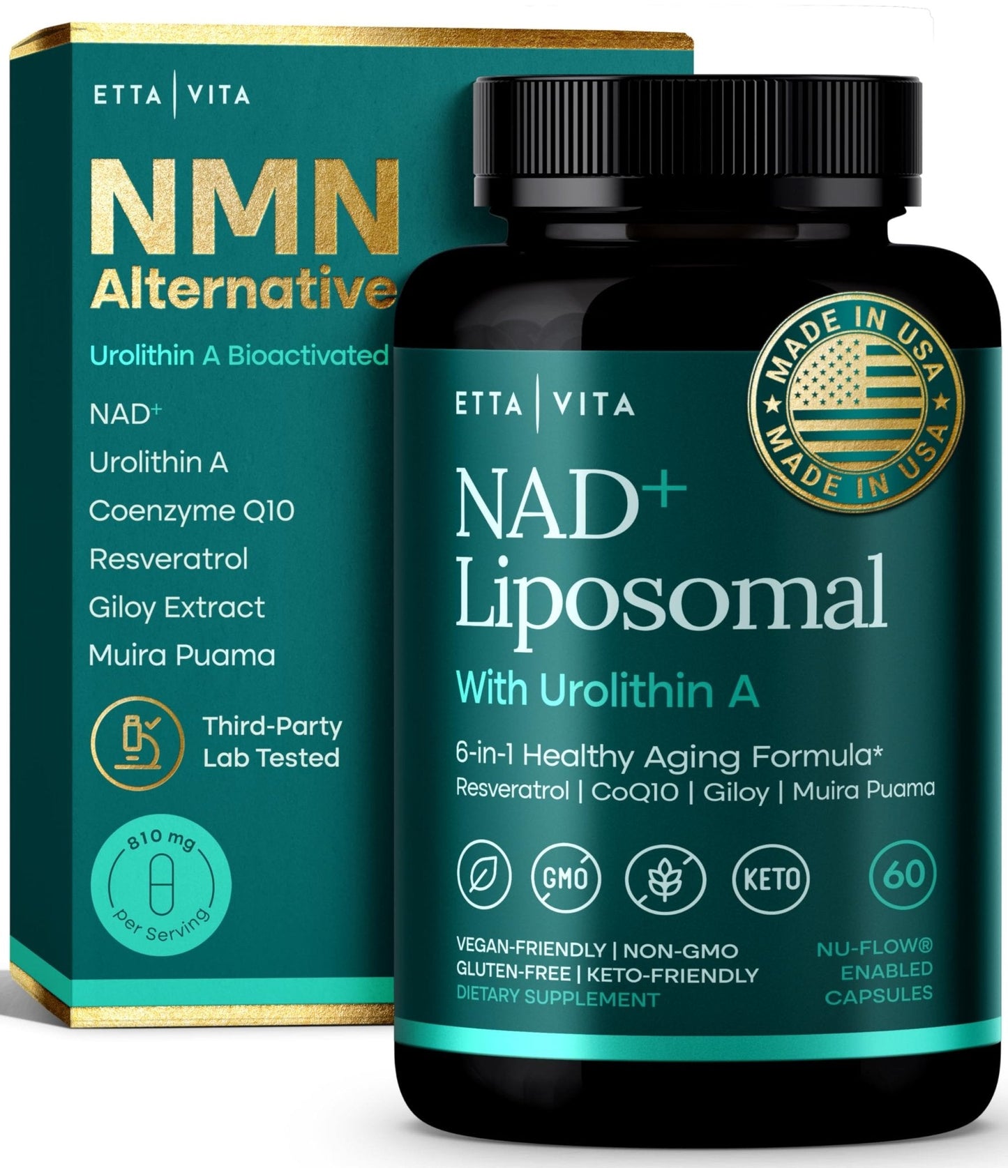 Liposomal NAD+ Supplement - Resveratrol, Urolithin A, CoQ10 & Muira Puama (Made in USA) NAD Supplement for Natural Energy, Brain Fog, Digestion, Detox, Gut Health, Microbiome, NR NMN Replacement - Maple Wellness Supplements