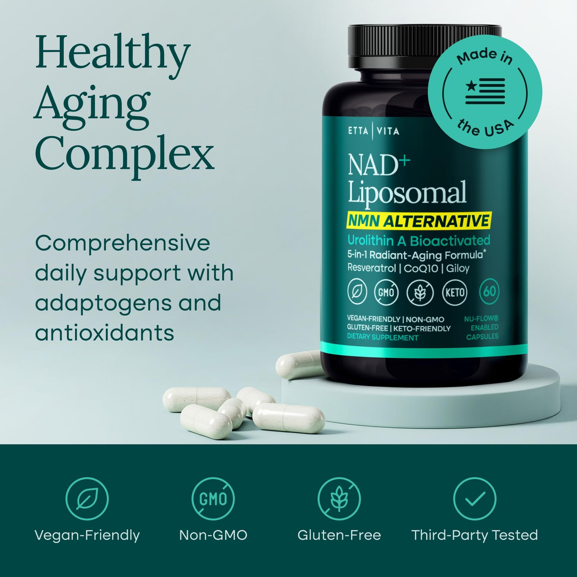 Liposomal NAD+ Supplement - Resveratrol, Urolithin A, CoQ10 & Muira Puama (Made in USA) NAD Supplement for Natural Energy, Brain Fog, Digestion, Detox, Gut Health, Microbiome, NR NMN Replacement - Maple Wellness Supplements