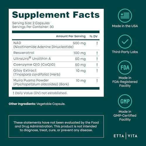 Liposomal NAD+ Supplement - Resveratrol, Urolithin A, CoQ10 & Muira Puama (Made in USA) NAD Supplement for Natural Energy, Brain Fog, Digestion, Detox, Gut Health, Microbiome, NR NMN Replacement - Maple Wellness Supplements