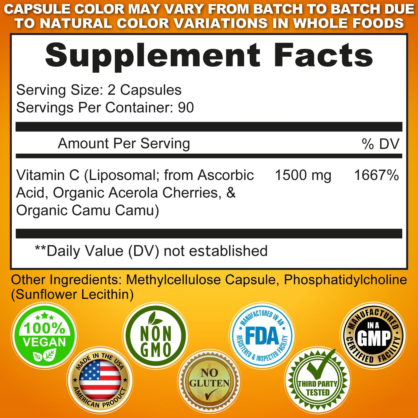 Liposomal Vitamin C Capsules - 1500mg - Made with Organic Acerola Cherries & Camu Camu, High Potency Vitamin C Liposomal - Immune Support Supplement - Maple Wellness Supplements