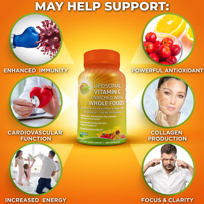 Liposomal Vitamin C Capsules - 1500mg - Made with Organic Acerola Cherries & Camu Camu, High Potency Vitamin C Liposomal - Immune Support Supplement - Maple Wellness Supplements