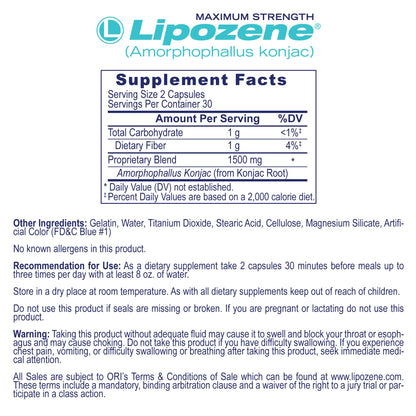 Lipozene Weight-Management Fiber Supplement, 60 Capsules | Non-Stimulant Glucomannan Formula for Healthy Lifestyle Support - Maple Wellness Supplements