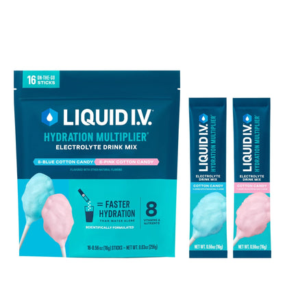 Liquid I.V.® Hydration Multiplier - Cotton Candy | Electrolyte Powder Drink Mix | 1 Pack (16 Servings) - Maple Wellness Supplements