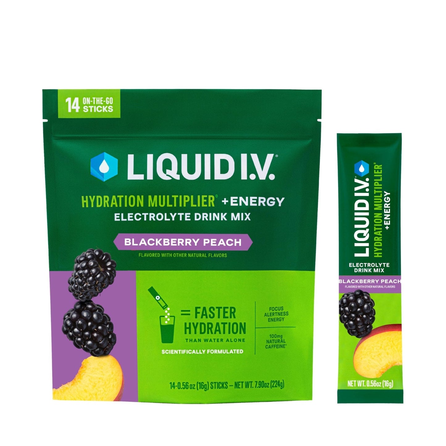 Liquid I.V.® Hydration Multiplier +Energy - BlackBerry - Peach | Electrolyte Powder Drink | 1 Pack (14 Servings) - Maple Wellness Supplements