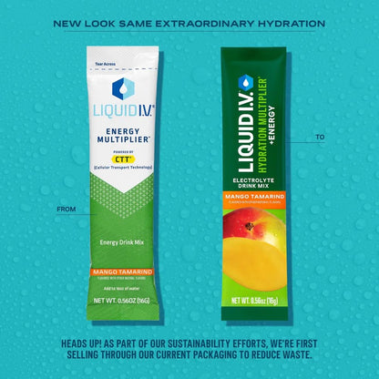 Liquid I.V.® Hydration Multiplier +Energy - Mango Tamarind | Electrolyte Powder Drink Mix | 1 Pack (14 Servings) - Maple Wellness Supplements