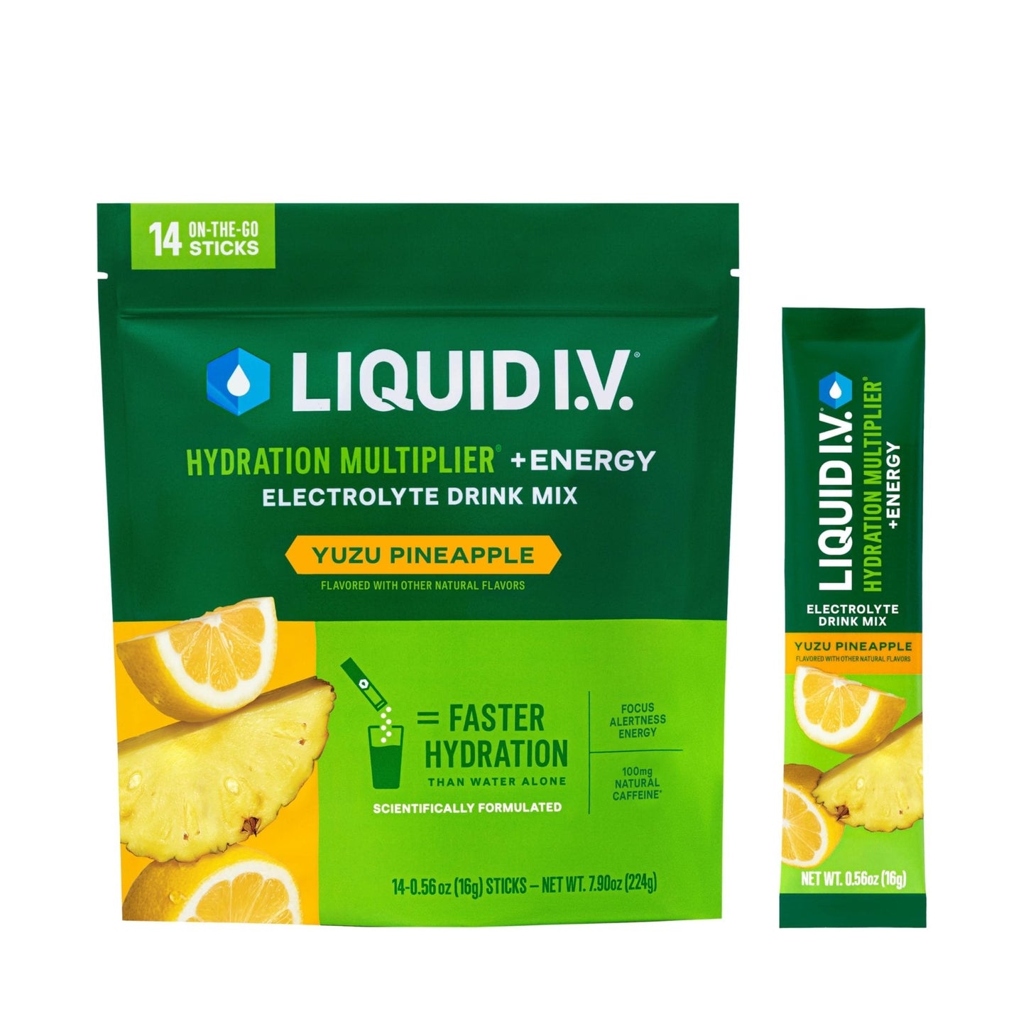 Liquid I.V.® Hydration Multiplier +Energy - Yuzu Pineapple | Electrolyte Powder Drink Mix | 1 Pack (14 Servings) - Maple Wellness Supplements
