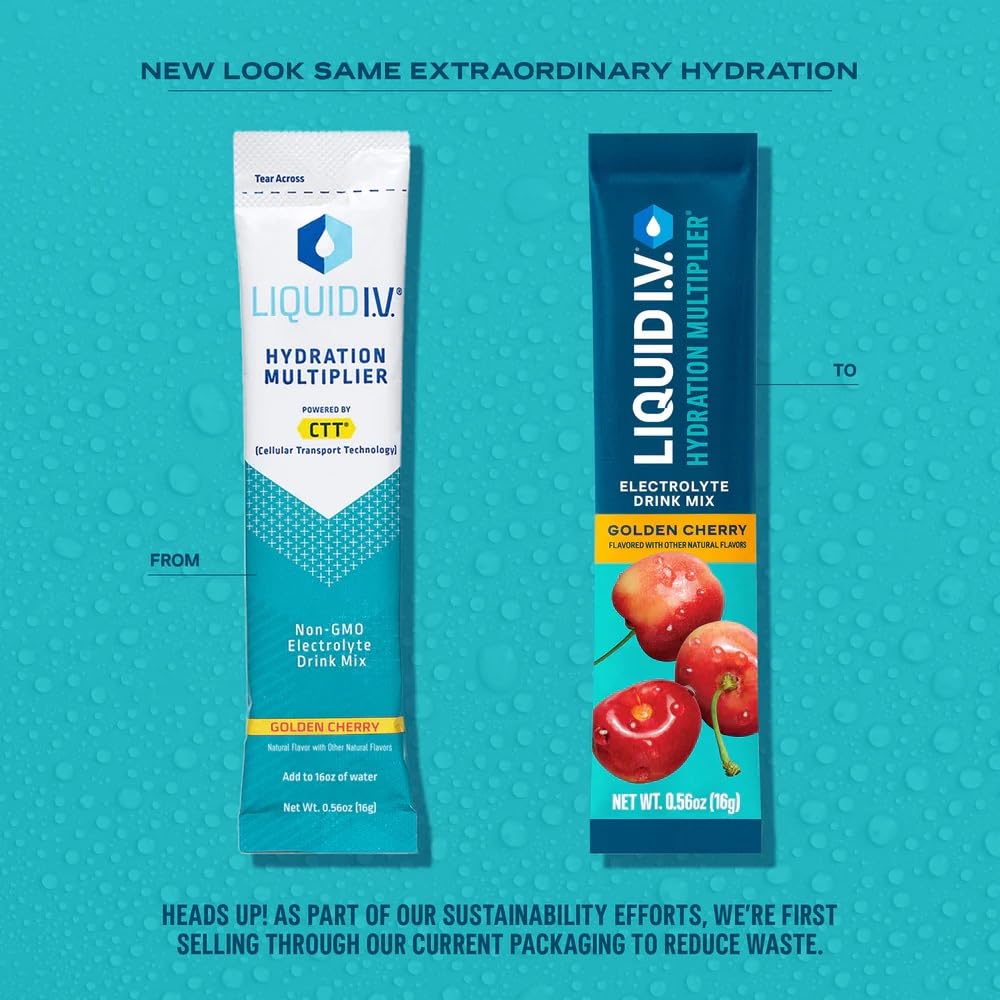 Liquid I.V.® Hydration Multiplier - Golden Cherry | Electrolyte Powder Drink Mix | 1 Pack (16 Servings) - Maple Wellness Supplements