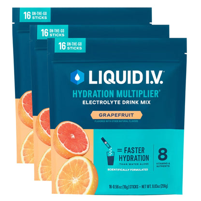 Liquid I.V.® Hydration Multiplier - Grapefruit | Electrolyte Powder Drink Mix | 3 Pack (48 Servings) - Maple Wellness Supplements