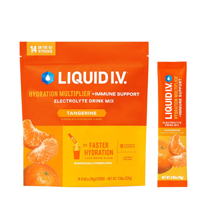 Liquid I.V.® Hydration Multiplier +Immune Support - Tangerine | Electrolyte Powder Drink Mix | 1 Pack (14 Servings) - Maple Wellness Supplements