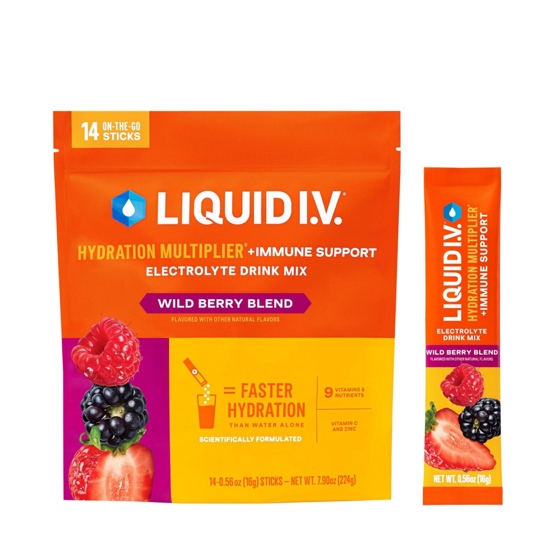 Liquid I.V.® Hydration Multiplier +Immune Support - Wild Berry Blend | Electrolyte Powder Drink Mix | 1 Pack (14 Servings) - Maple Wellness Supplements