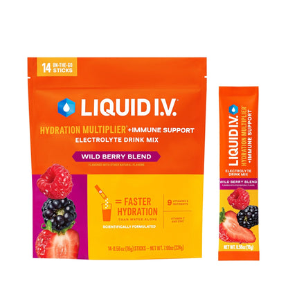 Liquid I.V.® Hydration Multiplier +Immune Support - Wild Berry Blend | Electrolyte Powder Drink Mix | 1 Pack (14 Servings) - Maple Wellness Supplements