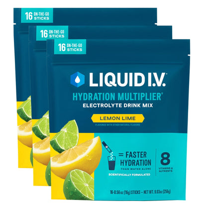 Liquid I.V.® Hydration Multiplier - Lemon Lime | Electrolyte Powder Drink Mix | 3 Pack (48 Servings) - Maple Wellness Supplements