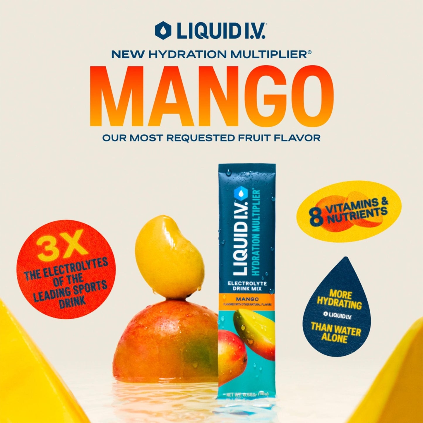 Liquid I.V.® Hydration Multiplier - Mango | Electrolyte Powder Drink Mix | 3 Pack (48 Servings) - Maple Wellness Supplements