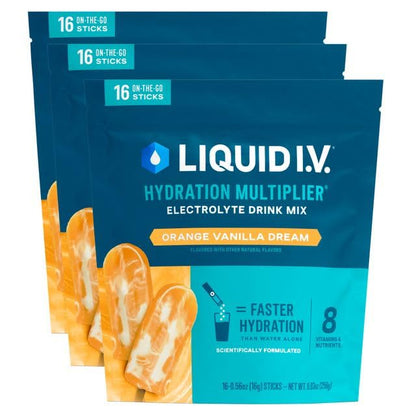 Liquid I.V.® Hydration Multiplier – Orange Vanilla Dream | Electrolyte Powder Drink Mix | 3 Pack (48 Servings) - Maple Wellness Supplements