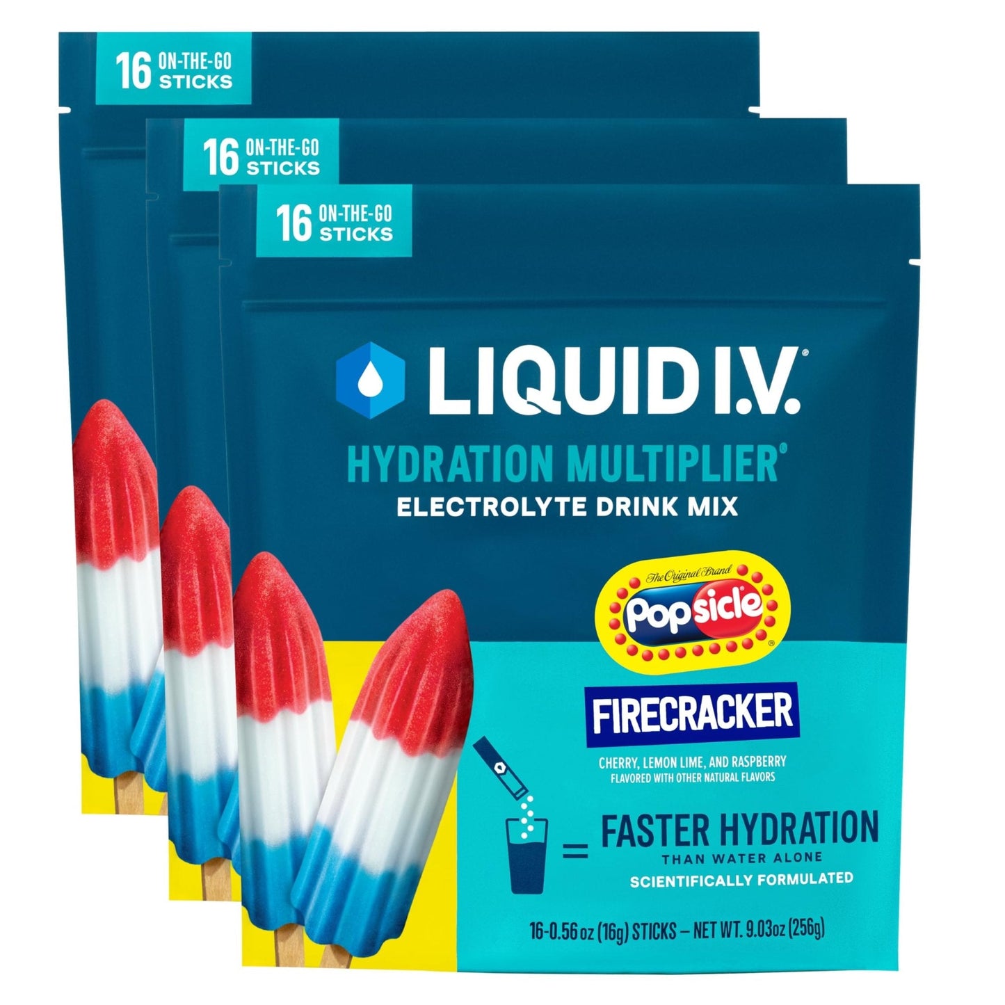 Liquid I.V.® Hydration Multiplier - Popsicle Firecracker | Electrolyte Powder Drink Mix | 3 Pack (48 Servings) - Maple Wellness Supplements