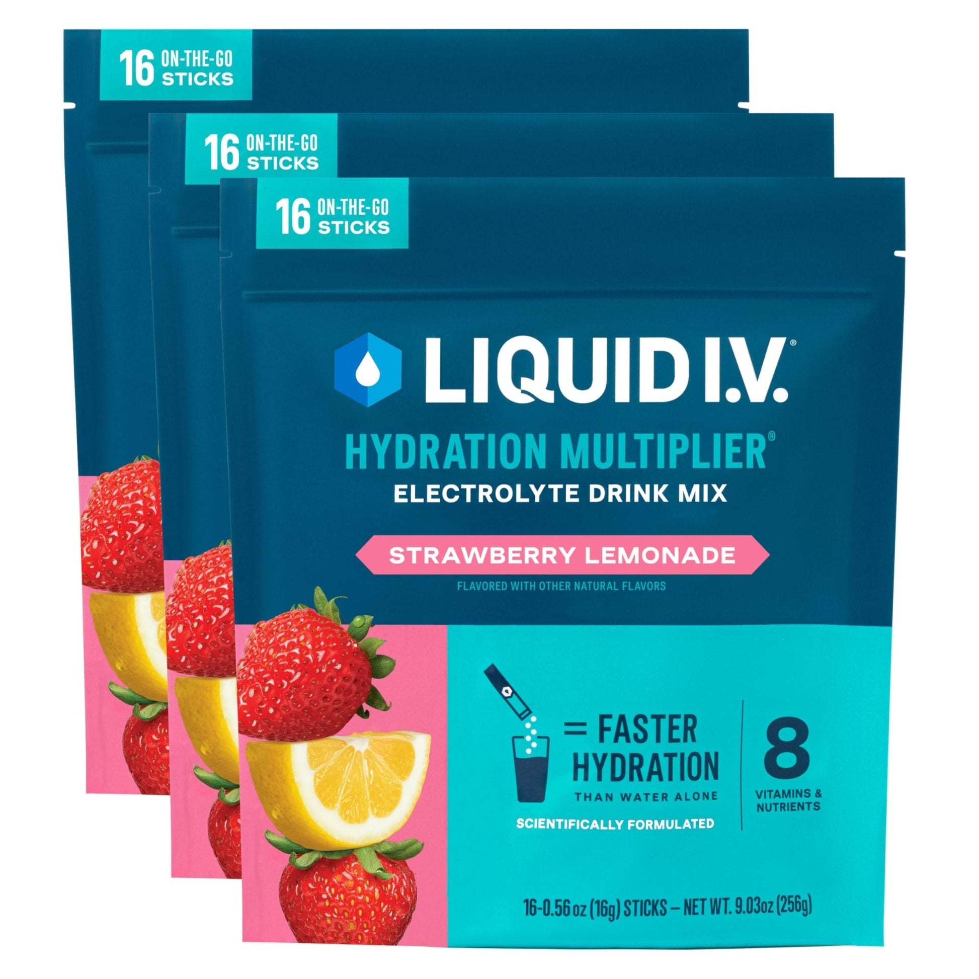 Liquid I.V.® Hydration Multiplier - Strawberry Lemonade | Electrolyte Powder Drink Mix | 3 Pack (48 Servings) - Maple Wellness Supplements