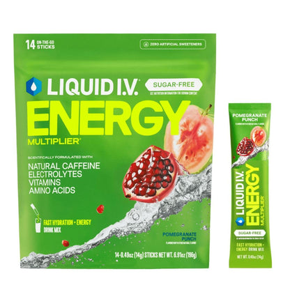 Liquid I.V.® Hydration Multiplier Sugar Free + Energy - Pomegranate Punch | Electrolyte Powder Drink Mix | 1 Pack (14 Servings) - Maple Wellness Supplements