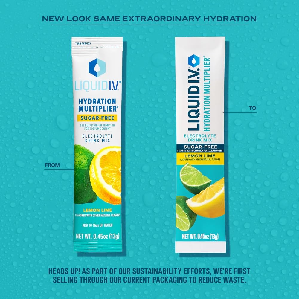 Liquid I.V.® Hydration Multiplier® Sugar-Free - Lemon Lime - Hydration Powder Packets | Electrolyte Powder Drink Mix | Convenient Single-Serving Sticks | Non-GMO | 14 Servings (Pack of 3) - Maple Wellness Supplements