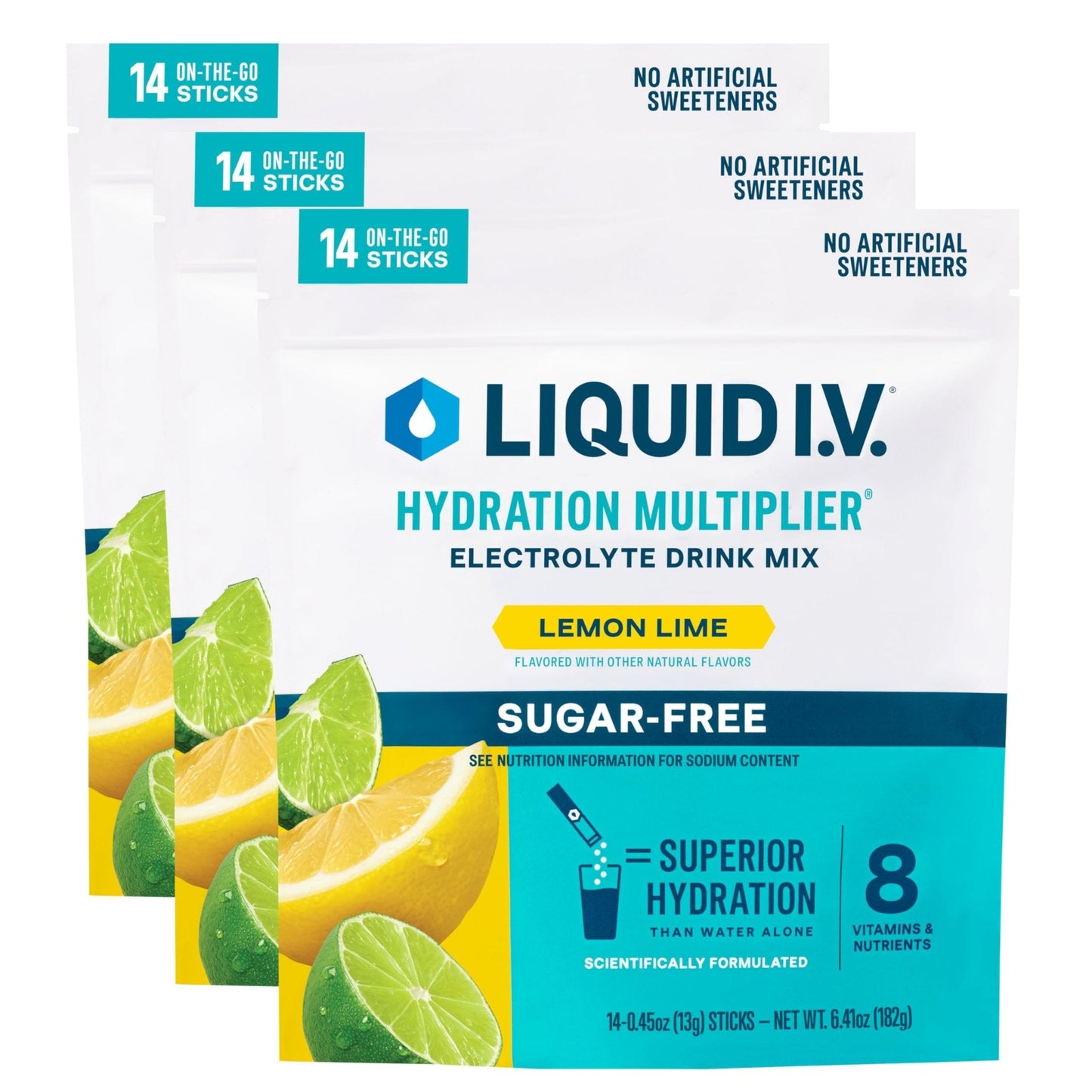 Liquid I.V.® Hydration Multiplier® Sugar-Free - Lemon Lime - Hydration Powder Packets | Electrolyte Powder Drink Mix | Convenient Single-Serving Sticks | Non-GMO | 14 Servings (Pack of 3) - Maple Wellness Supplements