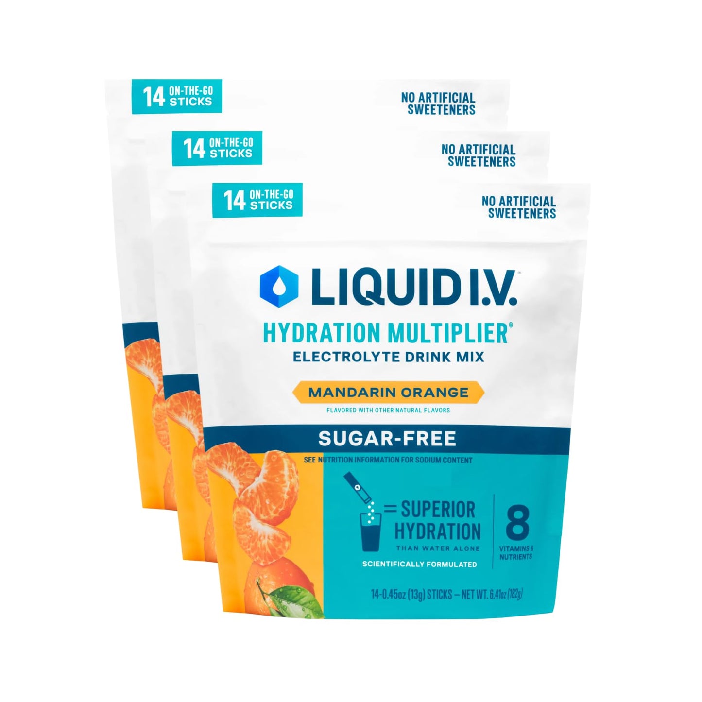 Liquid I.V.® Hydration Multiplier Sugar Free – Mandarin Orange | Electrolyte Powder Drink Mix | 3 Pack (42 Servings) - Maple Wellness Supplements