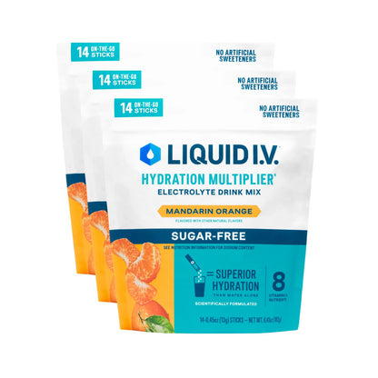Liquid I.V.® Hydration Multiplier Sugar Free – Mandarin Orange | Electrolyte Powder Drink Mix | 3 Pack (42 Servings) - Maple Wellness Supplements