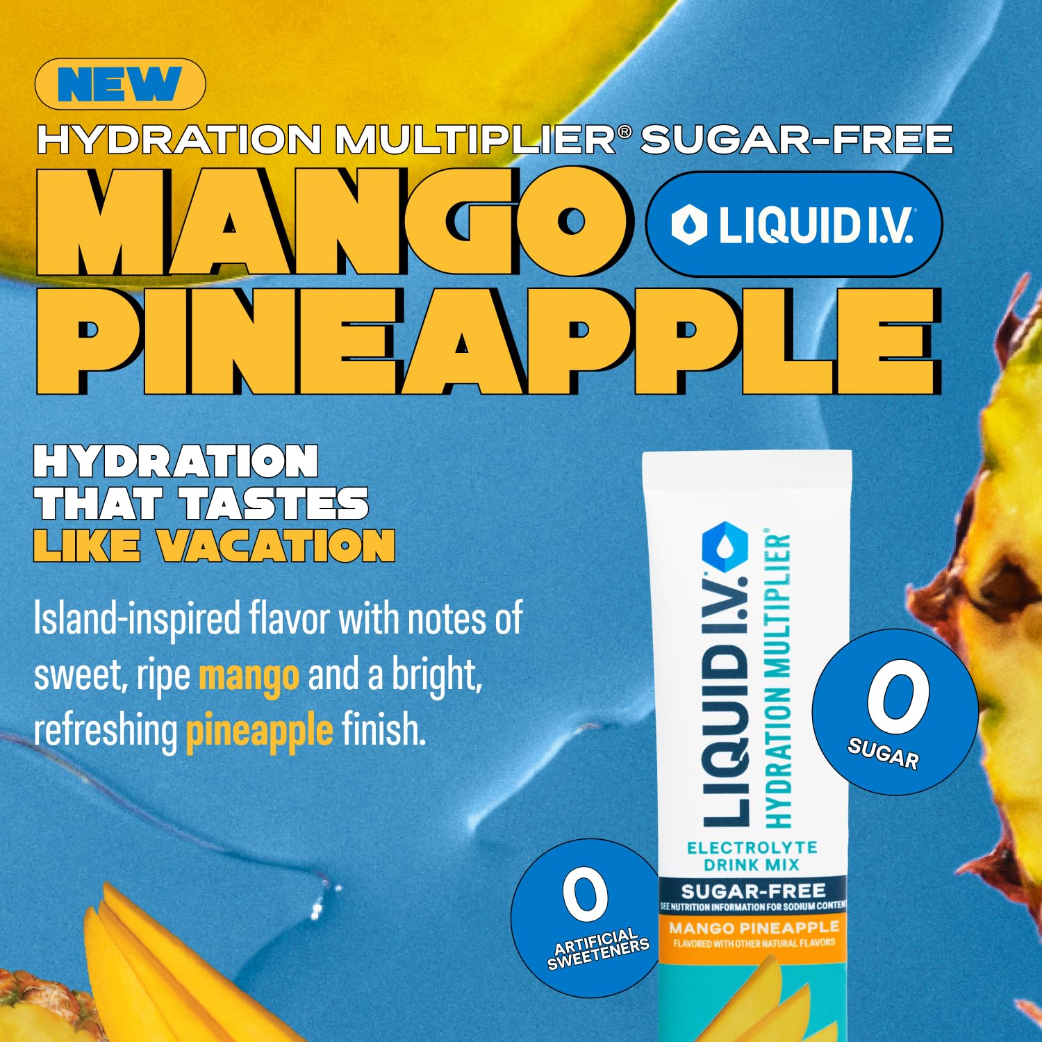 Liquid I.V.® Hydration Multiplier Sugar-Free – Mango Pineapple | Electrolyte Powder Drink Mix | 3 Pack (42 Servings) - Maple Wellness Supplements