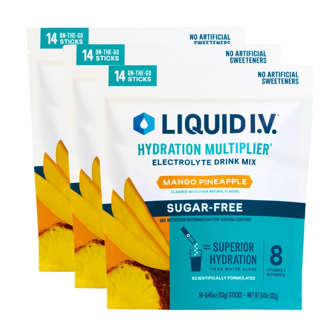Liquid I.V.® Hydration Multiplier Sugar-Free – Mango Pineapple | Electrolyte Powder Drink Mix | 3 Pack (42 Servings) - Maple Wellness Supplements